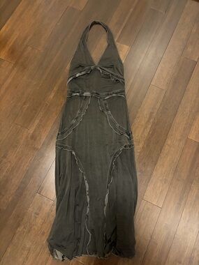 Vintage Roberto Cavalli Y2K Charcoal Halter Long Dress